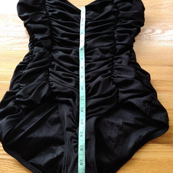Vintage YSL Swimsuit Sz 14 Yves Saint Laurent Black Ruched 1 Piece Bathing Suit - Picture 11 of 16